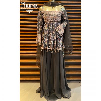 Ash Gray Georgette and Net Jumpsuit