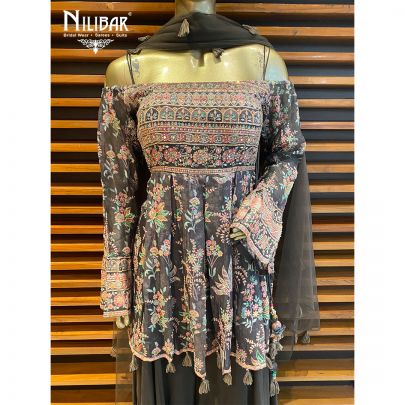 Ash Gray Georgette and Net Jumpsuit