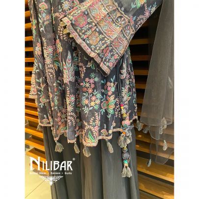 Ash Gray Georgette and Net Jumpsuit