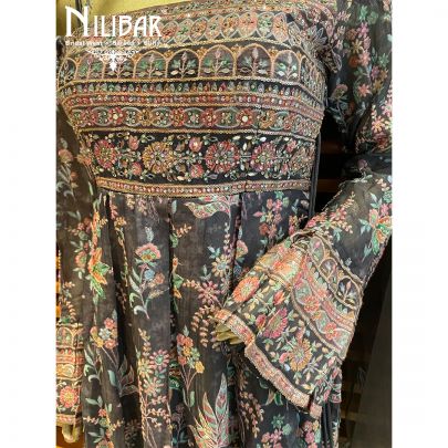 Ash Gray Georgette and Net Jumpsuit