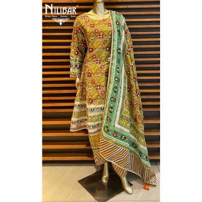 Yellow and Multicolor Crepe Short Anarkali Suit