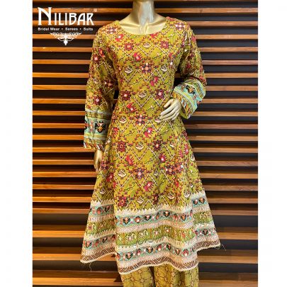 Yellow and Multicolor Crepe Short Anarkali Suit