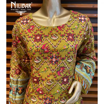 Yellow and Multicolor Crepe Short Anarkali Suit