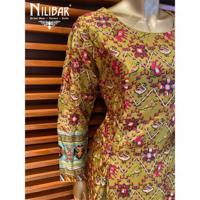 Yellow and Multicolor Crepe Short Anarkali Suit