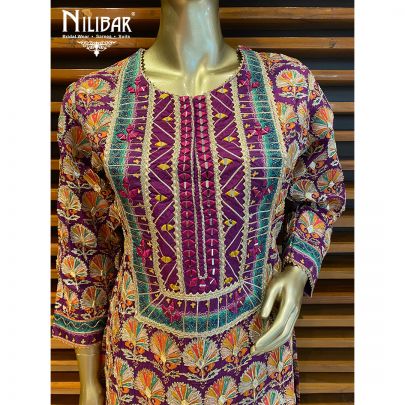 Jam Purple and Mango Yellow Crepe Printed Garara Suit