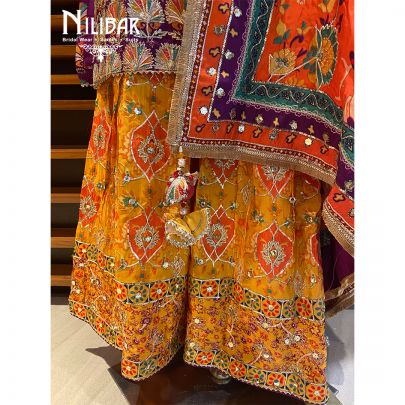 Jam Purple and Mango Yellow Crepe Printed Garara Suit