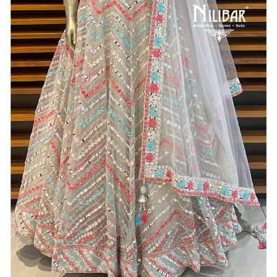 Cream White Net Lehenga
