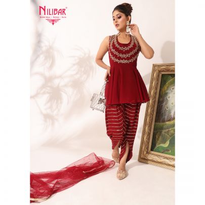 Maroon Georgette Dhoti Suit
