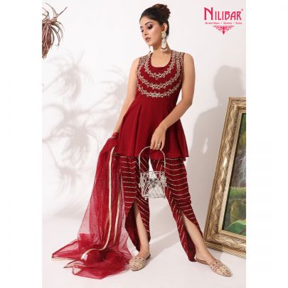 Maroon Georgette Dhoti Suit