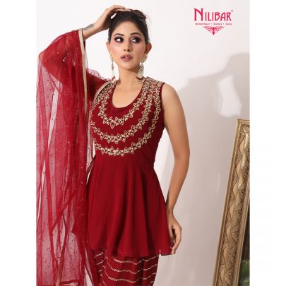 Maroon Georgette Dhoti Suit