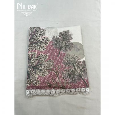 White and Lavender Cotton Unstitched Suit 