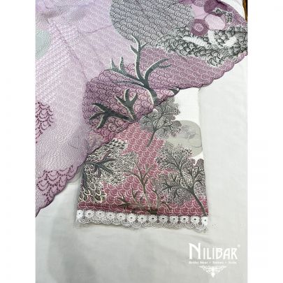 White and Lavender Cotton Unstitched Suit 