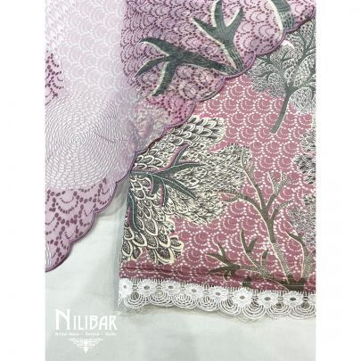 White and Lavender Cotton Unstitched Suit 