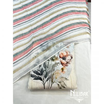 Off White and Pink Cotton Unstitched Suit
