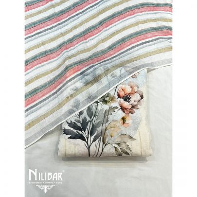 Off White and Pink Cotton Unstitched Suit