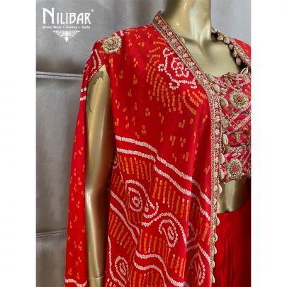 Red Georgette Crop Top Indo Western Suit