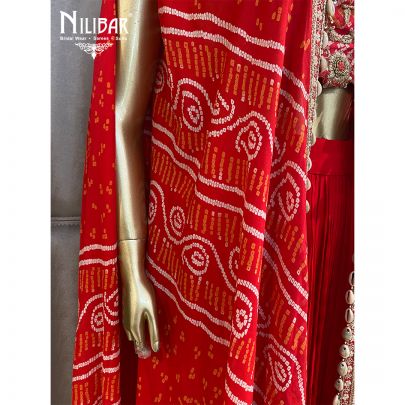Red Georgette Crop Top Indo Western Suit