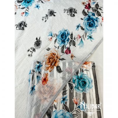 White and Blue Kota Cotton Unstitched Suit