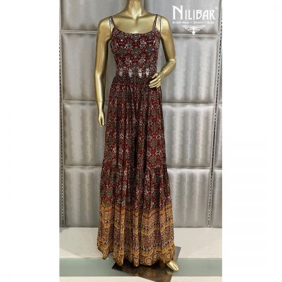 Currant Red Georgette Printed Jumpsuit