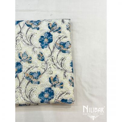 Off White and Navy Cotton Unstitched Suit