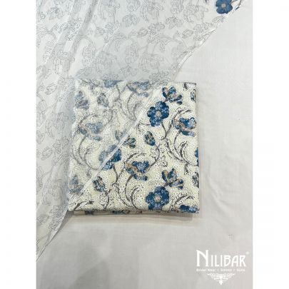 Off White and Navy Cotton Unstitched Suit