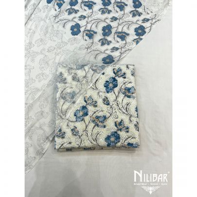 Off White and Navy Cotton Unstitched Suit