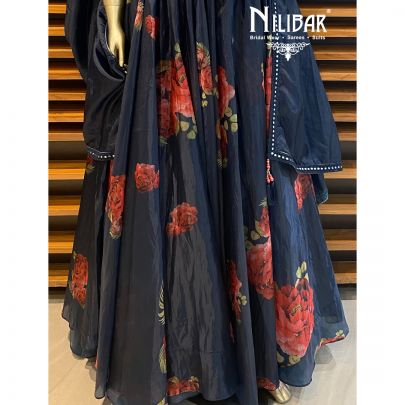 Berry Blue Organza Lehenga