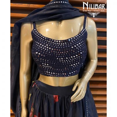 Berry Blue Organza Lehenga