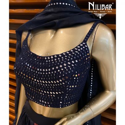 Berry Blue Organza Lehenga