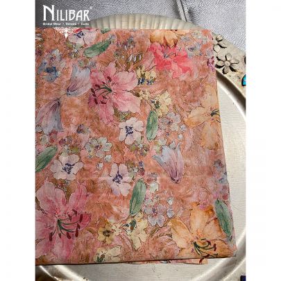 Peach Cotton Floral Printed  Unstitched Suit
