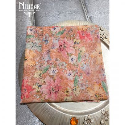 Peach Cotton Floral Printed  Unstitched Suit