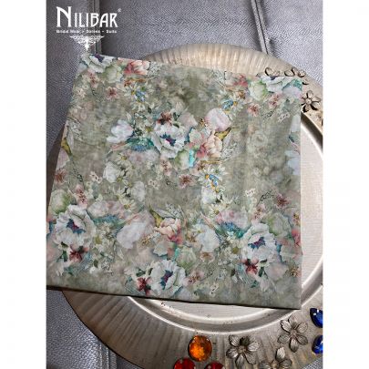 Sage Green Cotton Floral Printed Unstitched Suit.