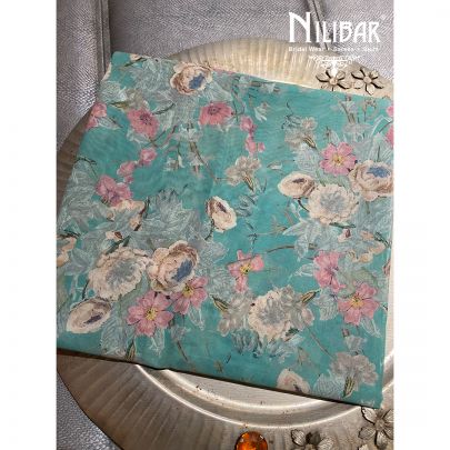 Blue Cotton Floral Printed Unstitched Suit.