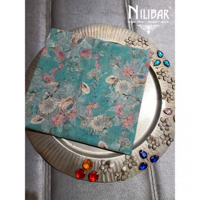 Blue Cotton Floral Printed Unstitched Suit.