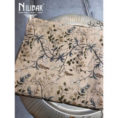 Beige Cotton Floral Printed Unstitched Suit