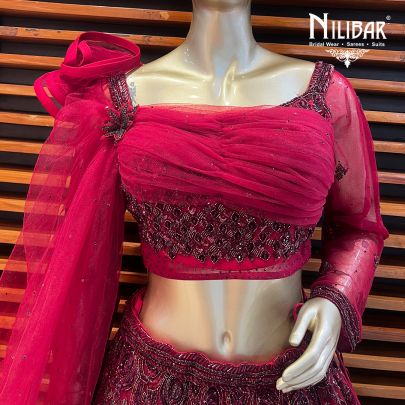 Wine Red Net Engagement Lehenga