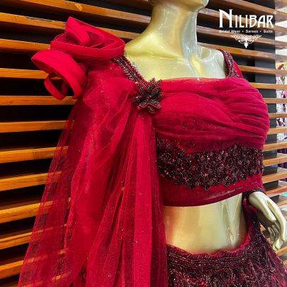 Wine Red Net Engagement Lehenga