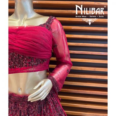 Wine Red Net Engagement Lehenga
