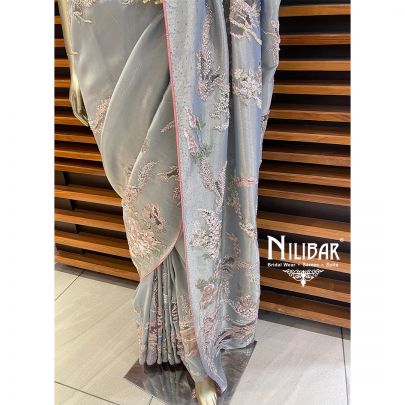 Powder Blue and Punch Pink Lame Saree