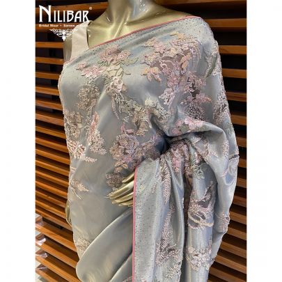 Powder Blue and Punch Pink Lame Saree