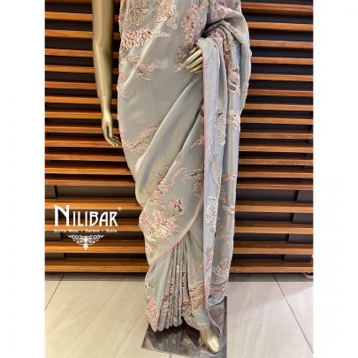 Powder Blue and Punch Pink Lame Saree