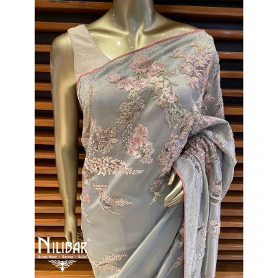 Powder Blue and Punch Pink Lame Saree