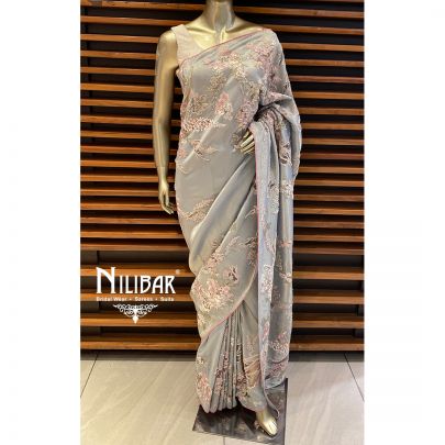 Powder Blue and Punch Pink Lame Saree