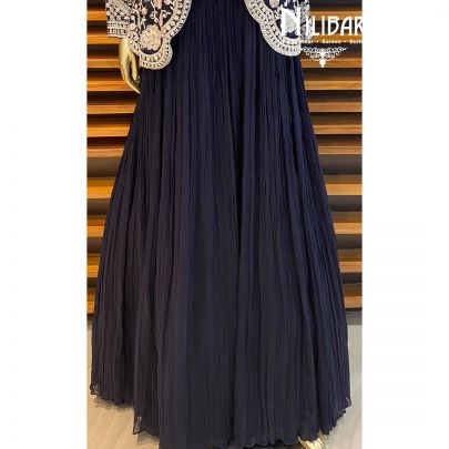 Navy Blue Chinon Jacket Style Lehenga