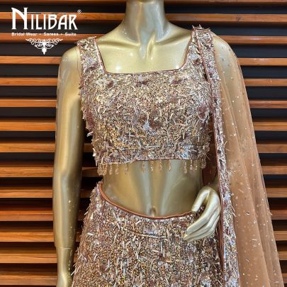 Peanut Brown Net Engagement Lehenga