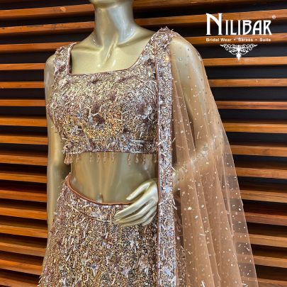 Peanut Brown Net Engagement Lehenga