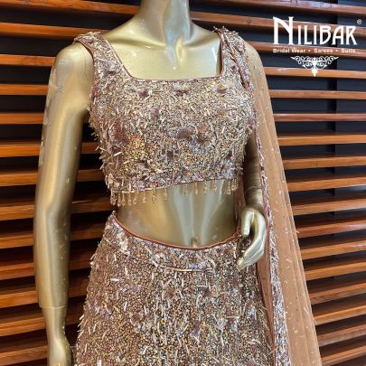 Peanut Brown Net Engagement Lehenga