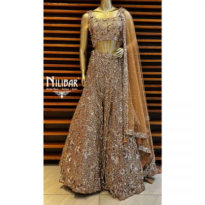 Peanut Brown Net Engagement Lehenga