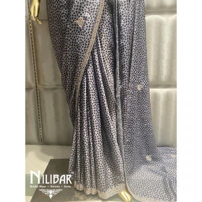 Black Crepe Printed Saree