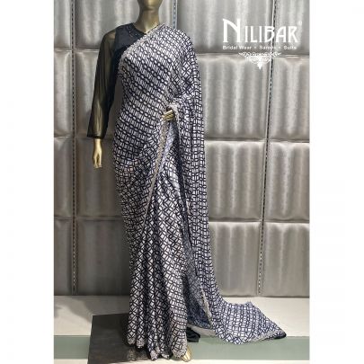 Black and White Crepe Printed Saree